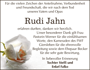 Traueranzeige von Rudi Jahn von Super Sonntag Aschersleben