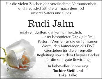 Traueranzeige von Rudi Jahn von Mitteldeutsche Zeitung Aschersleben