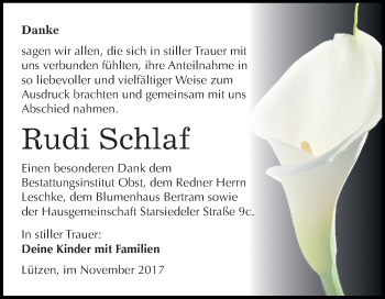 Traueranzeige von Rudi Schlaf von Super Sonntag Merseburg