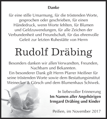 Traueranzeige von Rudolf Dräbing von Super Sonntag Bernburg