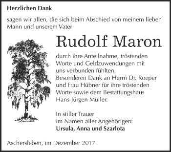 Traueranzeige von Rudolf Maron von Super Sonntag Aschersleben