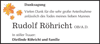 Traueranzeige von Rudolf Röhricht von Mitteldeutsche Zeitung Quedlinburg