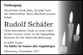 Traueranzeige von Rudolf Schäfer von Mitteldeutsche Zeitung Weißenfels