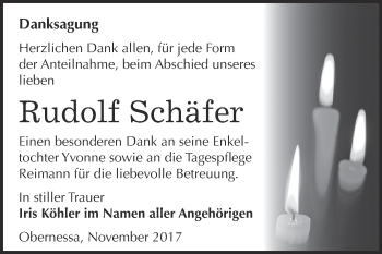 Traueranzeige von Rudolf Schäfer von WVG - Wochenspiegel NMB / WSF / ZTZ