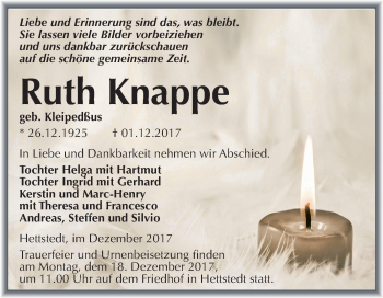 Traueranzeige von Ruth Knappe von Mitteldeutsche Zeitung