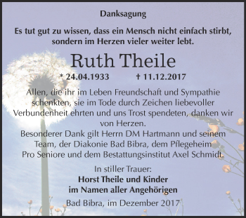 Traueranzeige von Ruth Theile von WVG - Wochenspiegel NMB / WSF / ZTZ
