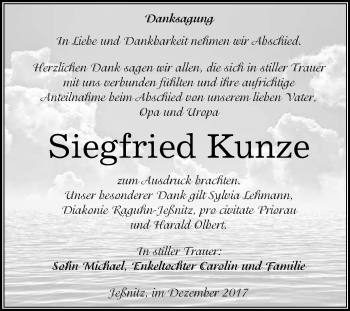 Traueranzeige von Siegfried Kunze von WVG - Wochenspiegel Bitterfeld