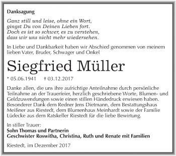 Traueranzeige von Siegfried Müller von Super Sonntag SGH Mansf. Land