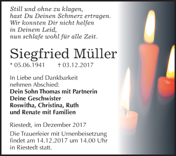 Traueranzeige von Siegfried Müller von Mitteldeutsche Zeitung