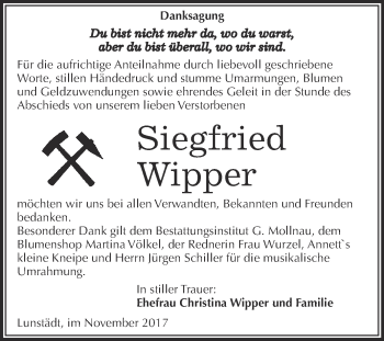 Traueranzeige von Siegfried Wipper von WVG - Wochenspiegel Merseburg