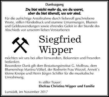 Traueranzeige von Siegfried Wipper von Mitteldeutsche Zeitung Merseburg/Querfurt