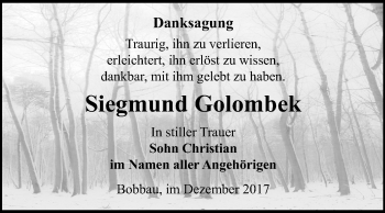 Traueranzeige von Siegmund Golombek von Mitteldeutsche Zeitung Bitterfeld