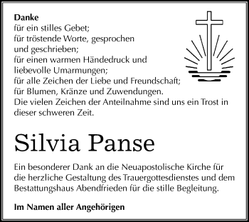 Traueranzeige von Silvia Panse von Mitteldeutsche Zeitung