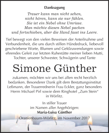 Traueranzeige von Simone Günther von WVG - Wochenspiegel Wittenberg