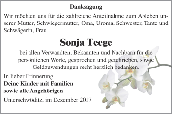 Traueranzeige von Sonja Teege von Super Sonntag Zeitz