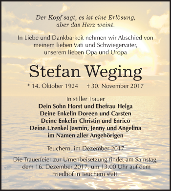 Traueranzeige von Stefan Weging von Mitteldeutsche Zeitung Weißenfels