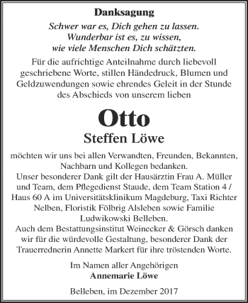 Traueranzeige von Steffen Löwe von Super Sonntag Bernburg