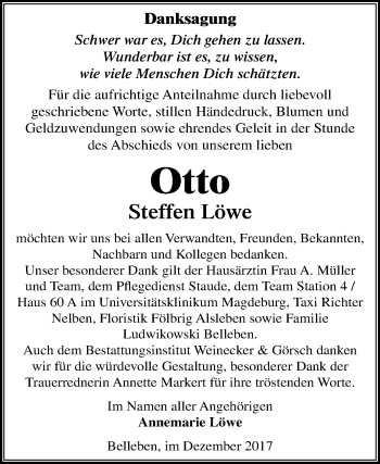 Traueranzeige von Steffen Löwe von Mitteldeutsche Zeitung Bernburg