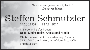 Traueranzeige von Steffen Schmutzler von WVG - Wochenspiegel Bitterfeld
