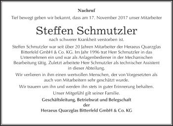 Traueranzeige von Steffen Schmutzler von WVG - Wochenspiegel Bitterfeld