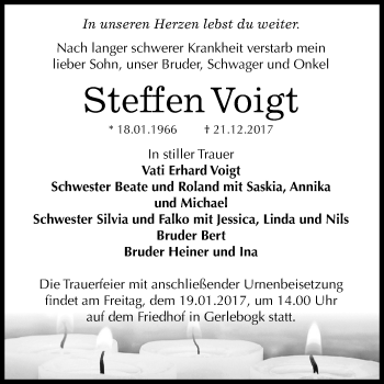 Traueranzeige von Steffen Voigt von Mitteldeutsche Zeitung Bernburg