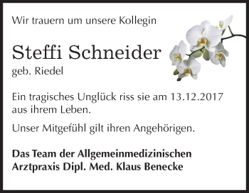 Traueranzeige von Steffi Schneider von Mitteldeutsche Zeitung Dessau-Roßlau