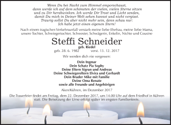 Traueranzeige von Steffi Schneider von Mitteldeutsche Zeitung Köthen