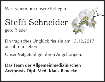 Traueranzeige von Steffi Schneider von WVG - Wochenspiegel Dessau / Köthen