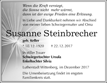 Traueranzeige von Susanne Steinbrecher von Mitteldeutsche Zeitung