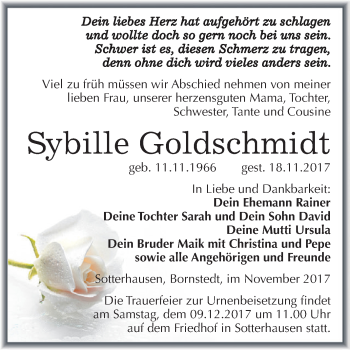 Traueranzeige von Sybille Goldschmidt von Super Sonntag SGH Mansf. Land