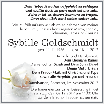 Traueranzeige von Sybille Goldschmidt von Mitteldeutsche Zeitung