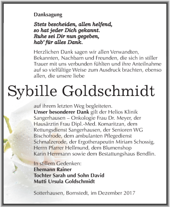 Traueranzeige von Sybille Goldschmidt von Mitteldeutsche Zeitung
