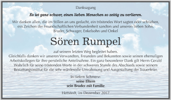 Traueranzeige von Sören Rumpel von Super Sonntag SGH Mansf. Land