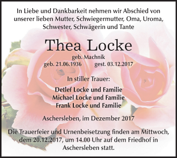 Traueranzeige von Thea Locke von Mitteldeutsche Zeitung Aschersleben