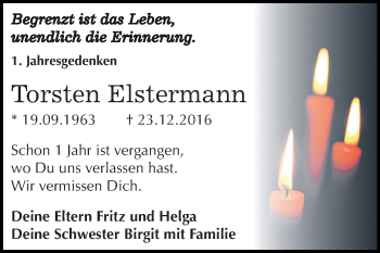Traueranzeige von Torsten Elstermann von WVG - Wochenspiegel Dessau / Köthen
