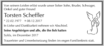 Traueranzeige von Torsten Scheffler von Mitteldeutsche Zeitung