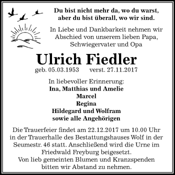 Traueranzeige von Ulrich Fiedler von Mitteldeutsche Zeitung Weißenfels