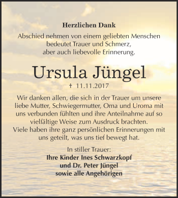 Traueranzeige von Ursula Jüngel von Super Sonntag Wittenberg