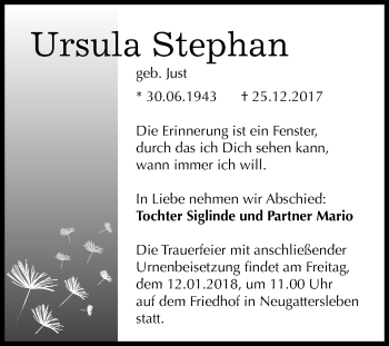 Traueranzeige von Ursula Stephan von Mitteldeutsche Zeitung Bernburg