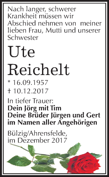 Traueranzeige von Ute Reichelt von Mitteldeutsche Zeitung