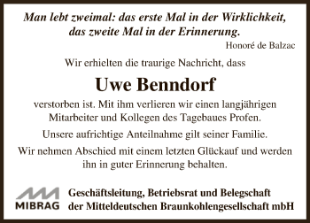 Traueranzeige von Uwe Benndorf von Super Sonntag Zeitz