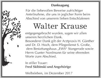 Traueranzeige von Walter Krause von Wochenspiegel Mansfelder Land