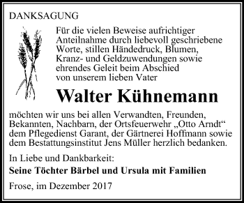 Traueranzeige von Walter Kühnemann von Mitteldeutsche Zeitung Aschersleben