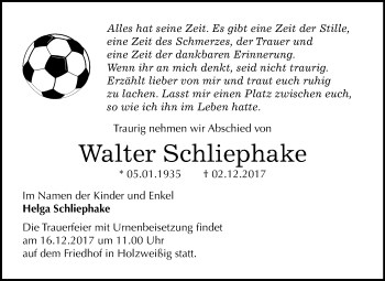 Traueranzeige von Walter Schliephake von Mitteldeutsche Zeitung Bitterfeld