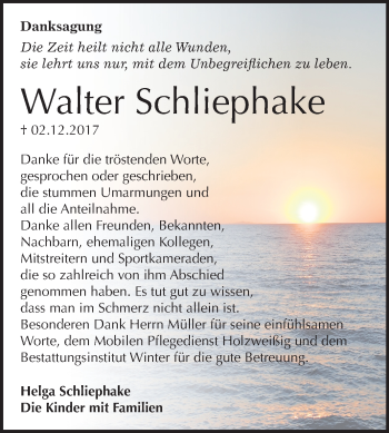 Traueranzeige von Walter Schliephake von Mitteldeutsche Zeitung Bitterfeld