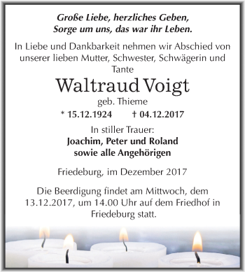 Traueranzeige von Waltraud Voigt von Mitteldeutsche Zeitung
