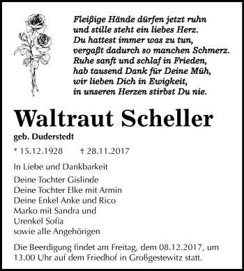 Traueranzeige von Waltraut Scheller von Mitteldeutsche Zeitung