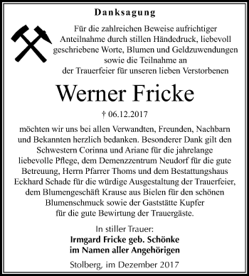 Traueranzeige von Werner Fricke von Mitteldeutsche Zeitung Sangerhausen