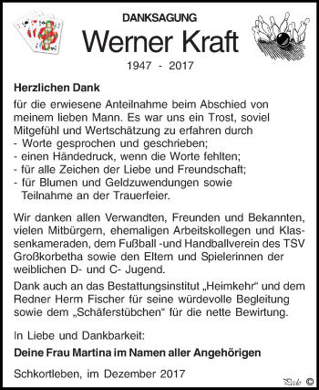 Traueranzeige von Werner Kraft von Mitteldeutsche Zeitung Weißenfels