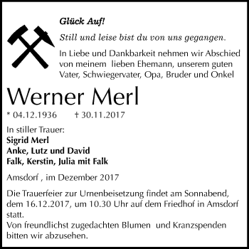 Traueranzeige von Werner Merl von Mitteldeutsche Zeitung